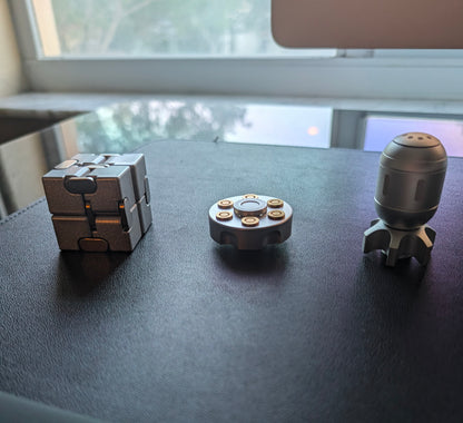 The Desktop Trio | Metal Desk Sculpture & Kinetic Fidget Set